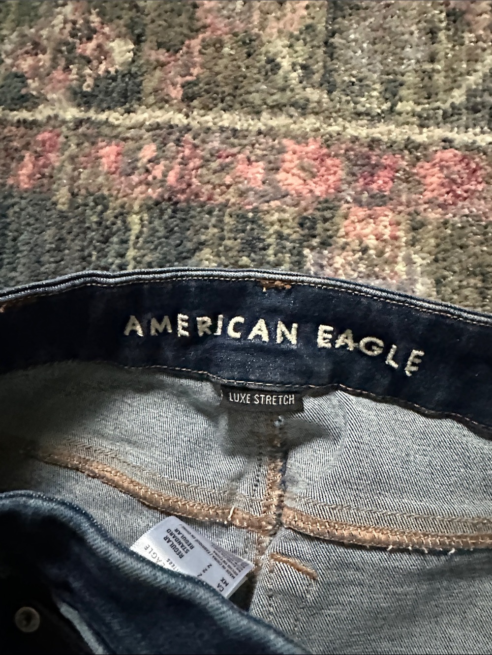 American Eagle Outfitters Luxe Stretch High Rise Jeggings Dark Blue Ripped Knees - Picture 4 of 8
